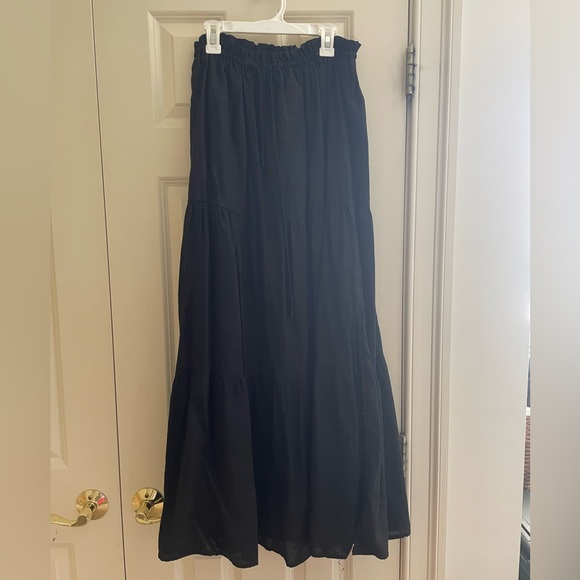 BONNIE BLACK LINEN LONG SKIRT - 6 / BLACK - Picture 3 of 4